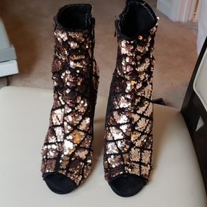 SOLD Qupid Velvet sequins open toe ankle boots